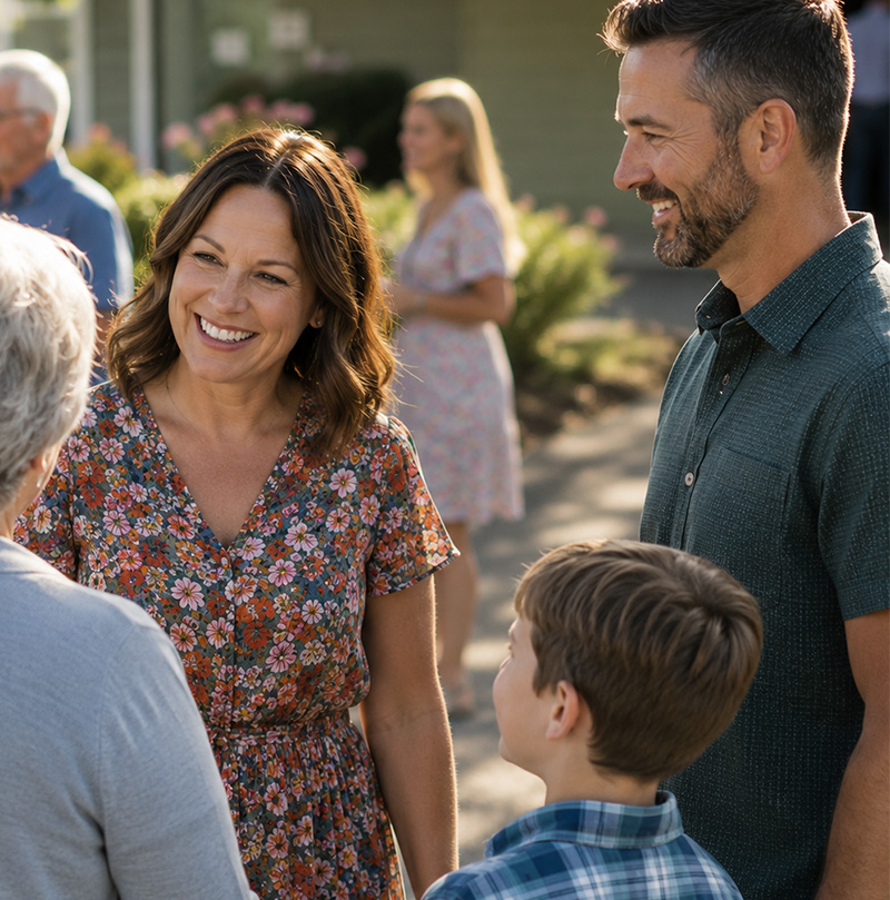 Church members greeting one another outside New Life Church in Redding, California